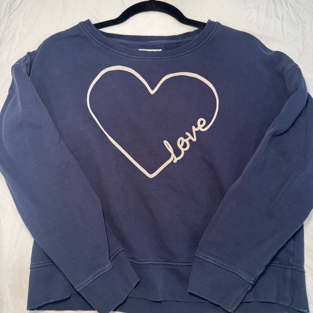 Pact Navy “Love” Sweatshirt | 100% Cotton Pullover | Size Small